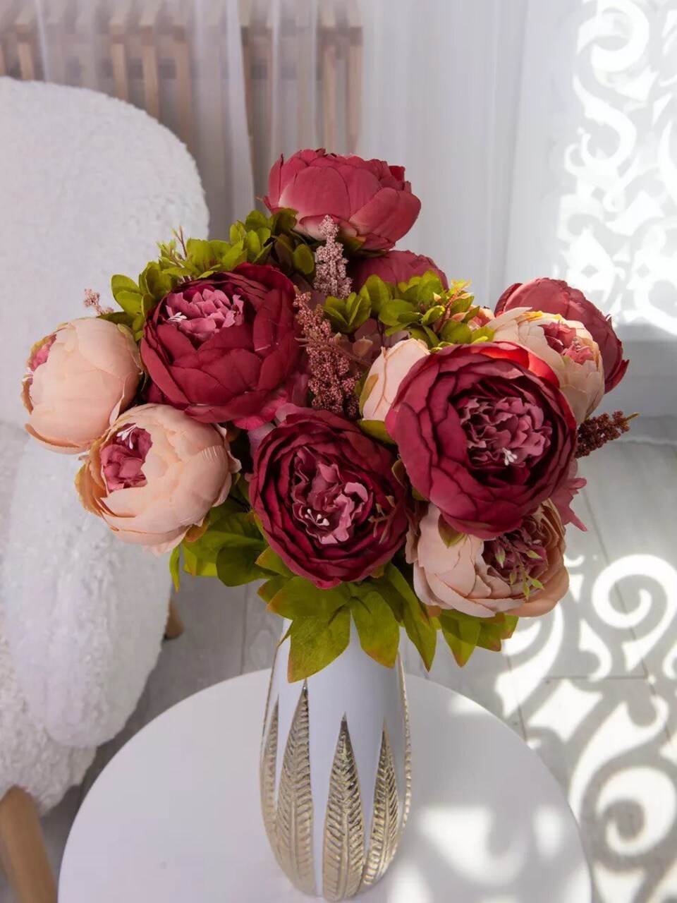 2 Silk Peony Bouquets - Vintage Artificial Peonies Lifelike Peony Flowers for Wedding Bridal Home Décor Beautiful Floral Centerpiece Arrangement